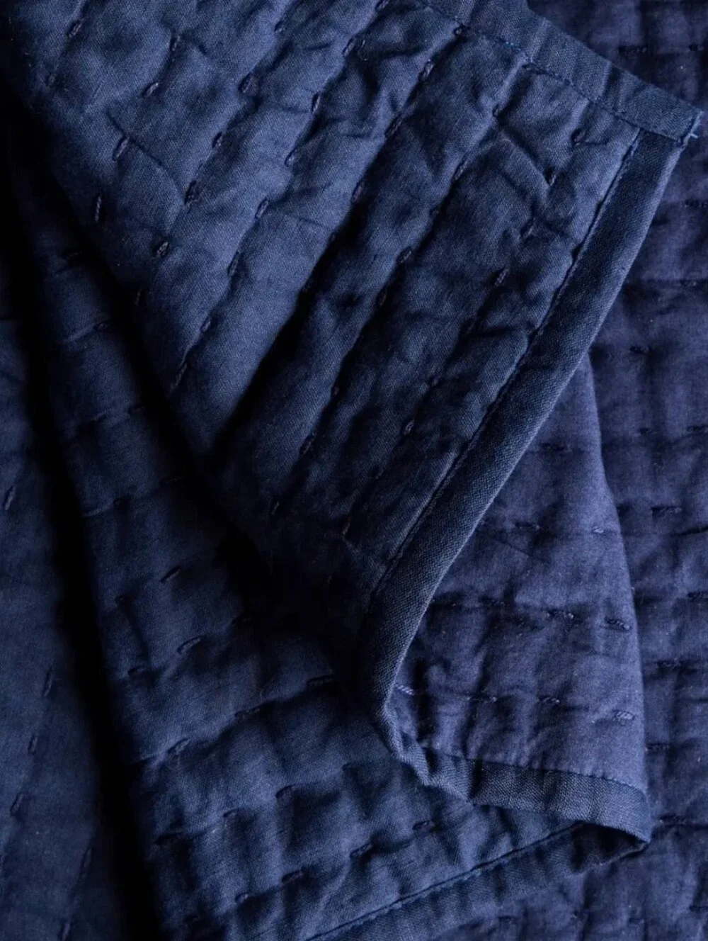 Quince European Linen Cotton Quilt With Shams - Navy - Queen/Full